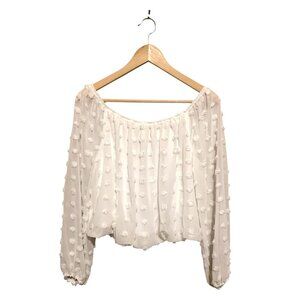 MIAMI Women’s White Top Cropped Off Shoulder &‎ Rushed M Fairy Feminine Coquette